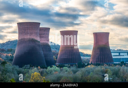 Cooling Towers at Ironbridge on the banks of the River Severn, due to be demolished soon. Stock Photo