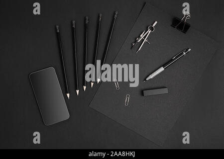 Still life of Black Branding MockUp with smart on the table Stock Photo