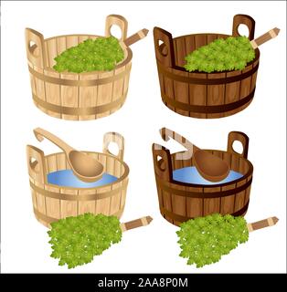 sauna baths house birch twigs tub Stock Vector