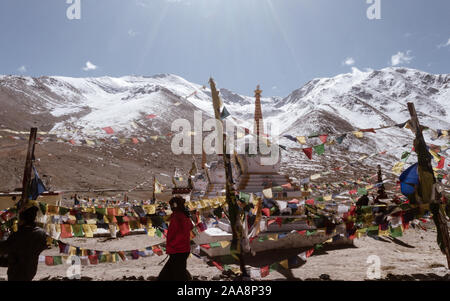 Lahaul Spiti valley India May 2019 - Kunzum La Pass, the highest mountain pass and second longest Bara- Shigri glacier in world offers spectacular vie Stock Photo