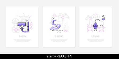 Leisure activities and sport - line design style banners Stock Vector