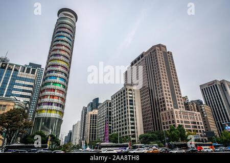 Seoul Korea , 25 September 2019 : Seoul city downtown view with colorful office buildings including the Seoul finance center in South Korea Stock Photo
