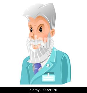 Flat icon of doctor, professor or scientist man with silver hear and beard isolated on white Stock Vector