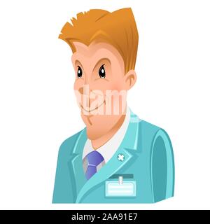 Flat icon of young doctor or medical student man with isolated on white Stock Vector