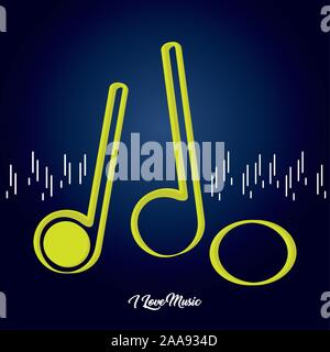 Set of musical notes over a colored background - Vector Stock Vector