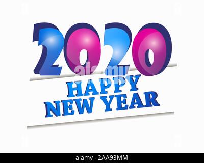 2020 Happy New Year celebration banner isolated on white backdground. Cut paper with shadow. Vector illustration Stock Vector