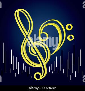 Treble and bass clefs over a colored background - Vector Stock Vector