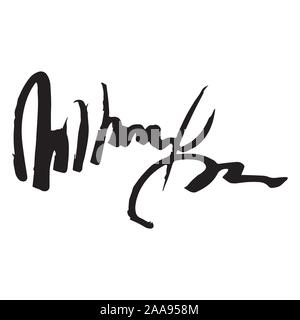 Unreadable handwriting font signature text on white background Stock Vector