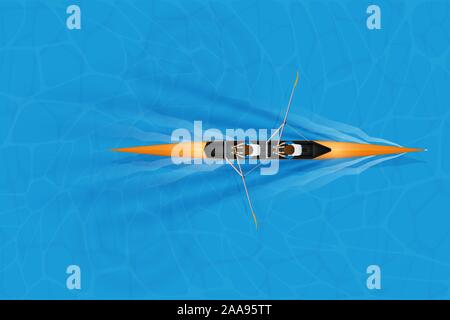 Double Racing shell with male paddlers Stock Vector