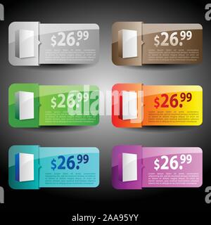 Set of Six Colorful Horizontal Headers, Buttons or Banners with Abstract Design for Web Store, Online Sale, Buying - Template Illustration, Vector Stock Vector