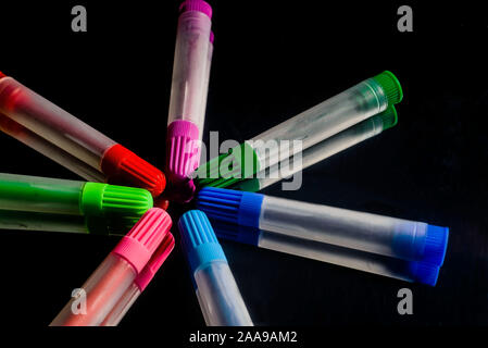 Colored marker pens on wood background Stock Photo