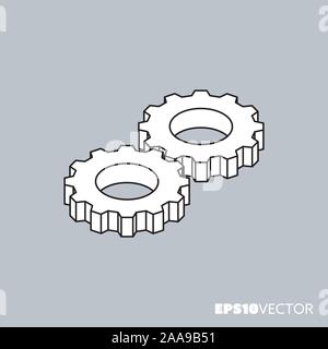 Cogwheels icon, outline symbol. Teamwork, settings or industry concept vector illustration. Stock Vector