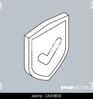 Shield with checkmark icon, outline symbol. Security concept vector illustration. Stock Vector