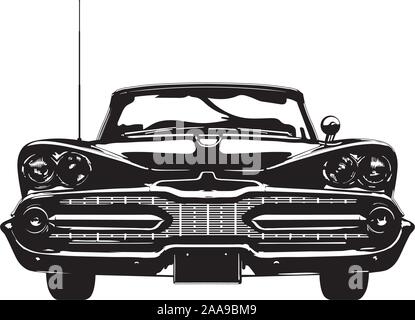 Frontal view of a vintage american car, late 1950s, silhouette vector illustration Stock Vector