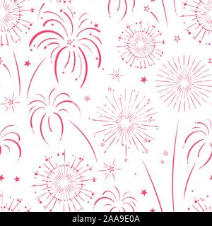 Fun hand drawn doodle fireworks, seamless pattern, great for textiles, wrapping, banner, wallpapers - vector design Stock Vector
