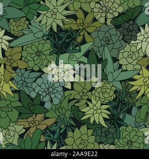 Green Succulent Wall top-view Seamless Pattern. Greenery Wallpaper Design Stock Vector