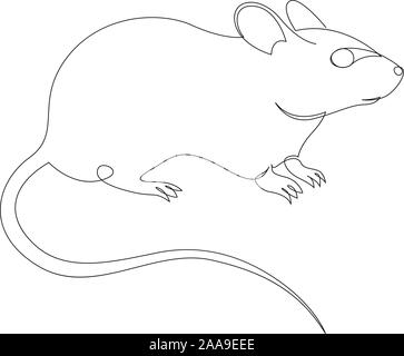 Continuous one line drawing of rat or mouse. Vector Stock Vector