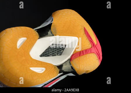 Polyurethane sole of sports shoes on a black background Stock Photo
