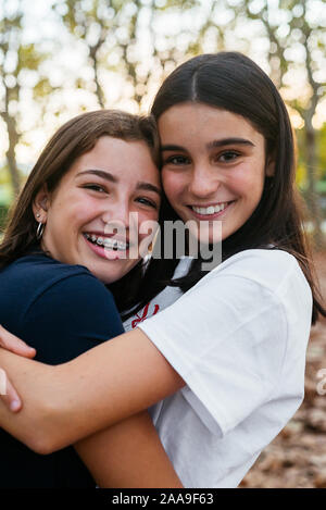 Portrait of two young female friends having fun together Stock Photo