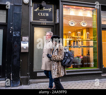 Soho, London, UK, 20th November 2019. Suggs, frontman and singer of Madness outside the historic St Moritz Club in Wardour Street. Credit: Ernesto Rogata/Alamy Live News. Stock Photo