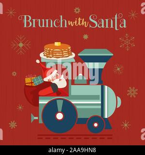 Brunch with Santa Fancy Holiday vector flat poster Stock Vector