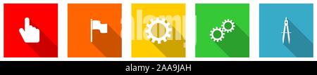 Set of colorful web flat design vector icons,  hand, flag, cogwheel and compass buttons in eps 10 for webdesign and mobile applications Stock Vector