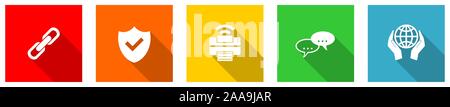 Set of colorful web flat design vector icons,  printer, bubble, shield and globe buttons in eps 10 for webdesign and mobile applications Stock Vector