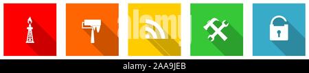 Set of colorful web flat design vector icons,  oil, gas, tools and wifi buttons in eps 10 for webdesign and mobile applications Stock Vector