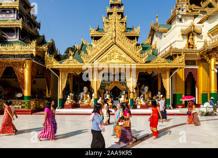 People Visiting The Shwedagon Pagoda, Yangon, Myanmar. Stock Photo