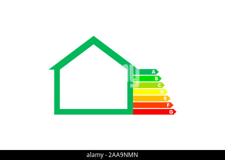 Creative illustration of house energy efficiency rating ecology green home improvement concept Stock Photo