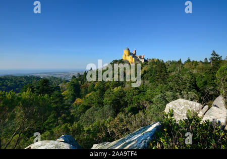 Palácio da Pena, built in the 19th century on the hills above Sintra, in the middle of a UNESCO World Heritage Site. Sintra, Portugal Stock Photo