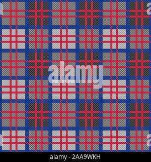 Rectangular seamless vector pattern as a tartan plaid mainly gray blue hues and red colors Stock Vector