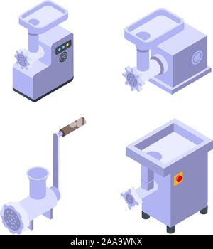 Meat grinder icons set, isometric style Stock Vector