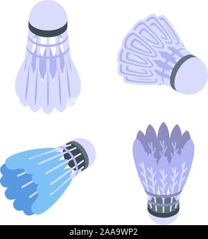 Shuttlecock icons set, isometric style Stock Vector