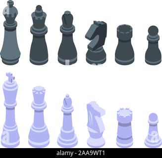 Chess icons set, isometric style Stock Vector