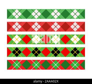 Christmas divider,border,ribbon set. Argyle bavarian rhombic harlequin plaid pattern Background lozenge diamond checkered check diamonds print plaid Stock Vector