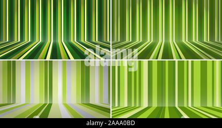 Stripe room set. Abstract green color stripe background. Room interior vintage wall and floor line design. Striped green studio backdrop with empty sp Stock Vector