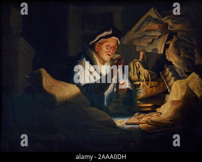 The money changer 1627 by Rembrandt Harmenszoon van Rijn, Dutch, 1606–1669, Dutch, The Netherlands, Holland. Stock Photo