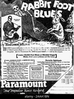 BLIND LEMON JEFFERSON (1893-1929) American blues and gospel musician as advertised in a Paramount Race Records advert in 1926. Stock Photo