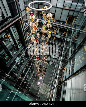 Art installation in the central atrium inside an office building, One Bishops Square, London. UK Stock Photo