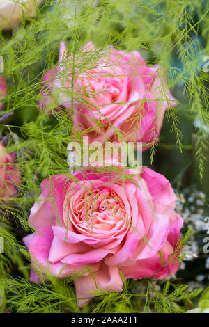 Pink artificial rose flower bloom in a beautiful bouquet Stock Photo