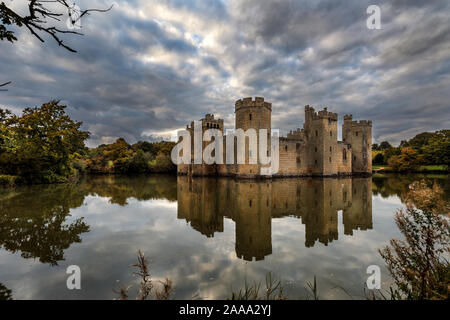 Bodiam Castle in Autumn. A 14th century moated castle in East Sussex, England at dusk. Stock Photo