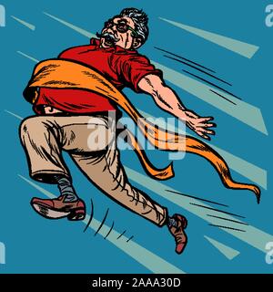 old man grandpa runs finish line, win Stock Vector