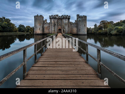 Bodiam Castle in Autumn. A 14th century moated castle in East Sussex, England at dusk. Stock Photo