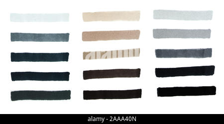 Markers lines. Gray stripes on white paper. Big set palette of shade of gray Stock Photo