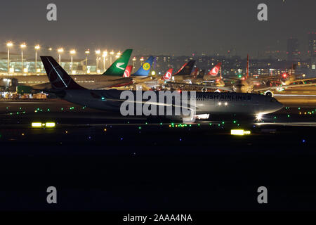 Istanbul / Turkey - March 27, 2019: Turkish Airlines Airbus A330-300 TC-LOB passenger plane departure at Istanbul Ataturk Airport Stock Photo