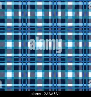Rectangular seamless vector pattern as a tartan plaid mainly blue hues and grey, white colors Stock Vector