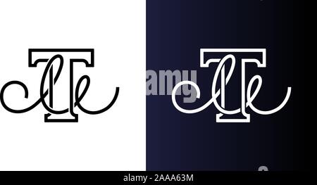 Initial letter TM or MT company name design. Bold serif T and handwrite M corporate identity monogram. Vector symbol on white and black background Stock Vector