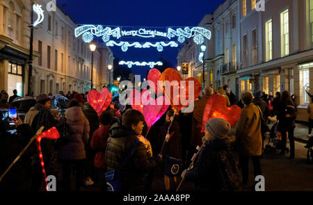 Greenwich, London, UK, 20th November 2019. Lantern Parade in the Royal Borough of Greenwich this year under the theme of “The 12 Days of Christmas”.  The parade of handmade lanterns is ran by local school kids and serves as the opening event of Greenwich Market big Christmas Lights switch. Credit: JF Pelletier / Alamy Live News Stock Photo