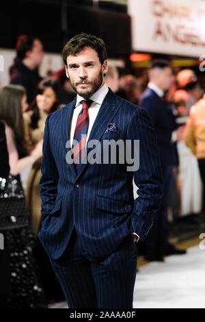 London, UK. Wednesday, Nov. 20, 2019. Sam Claflin poses at the Charlie’s Angels UK Premiere on Wednesday 20 November 2019 at Curzon, Mayfair, London. . Picture by Julie Edwards/Alamy Live News Stock Photo